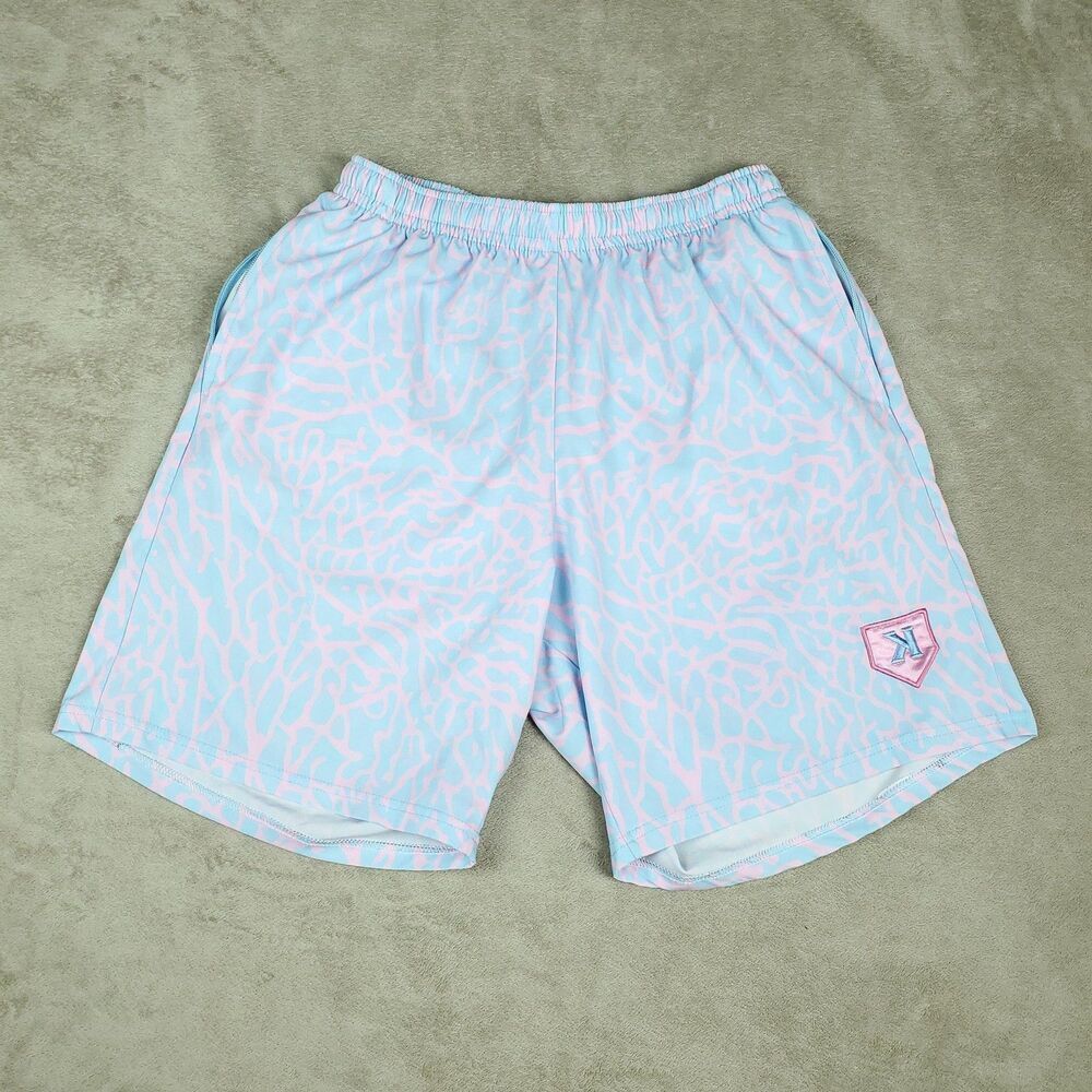 Pitchers Only Shorts Mens XL Blue Pink Geometric Athletic Drawstring Pockets